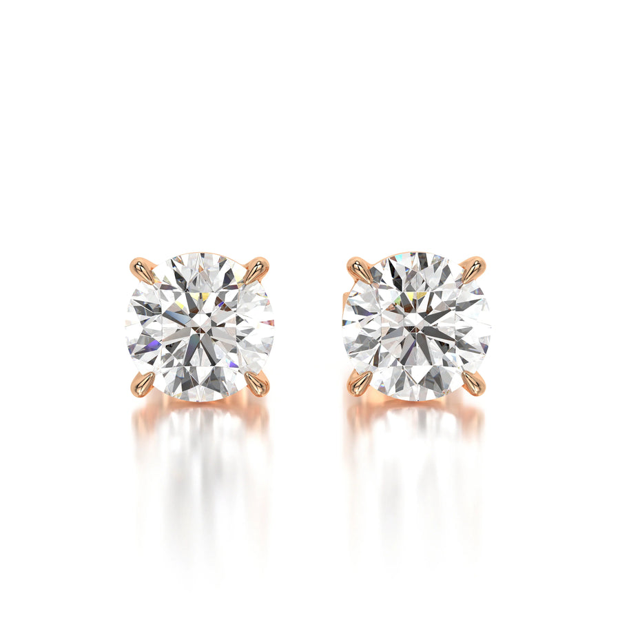 1 CTW Round Lab Grown Diamond Stud Earrings Set - Rose Gold