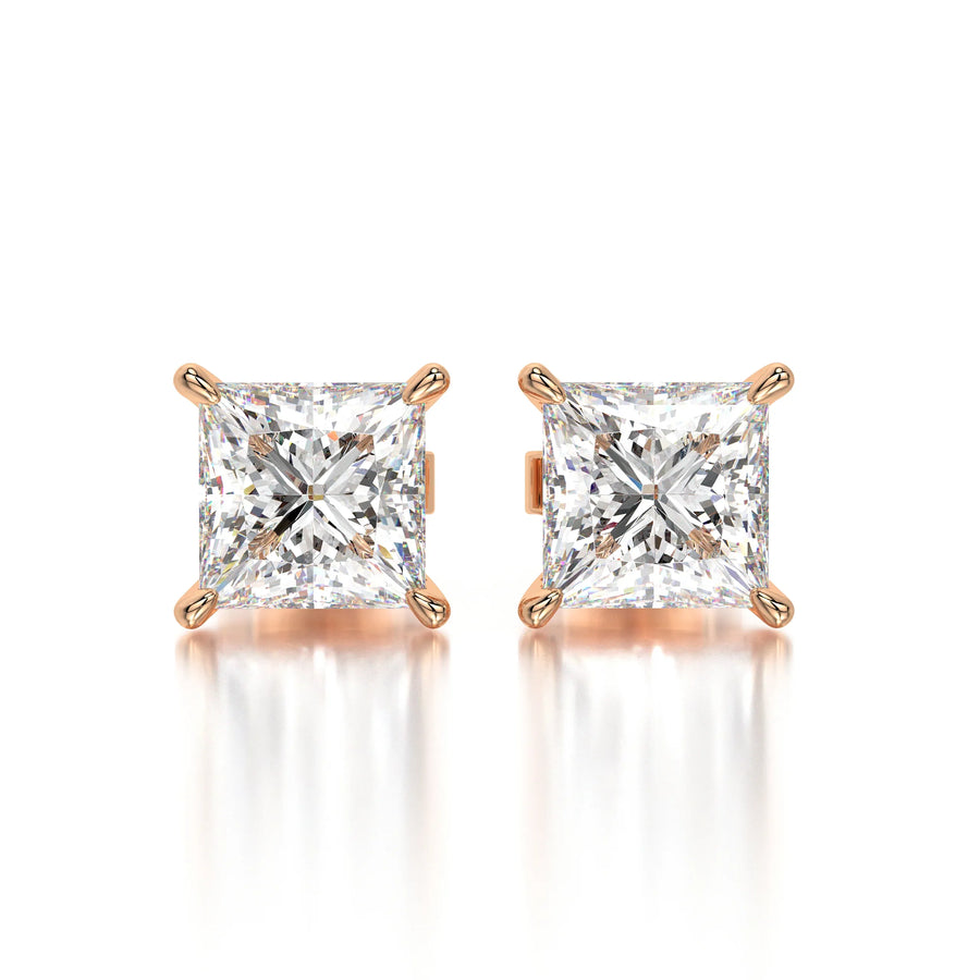 0.50 CTW Princess Lab Grown Diamond Stud Earrings Set - Rose Gold