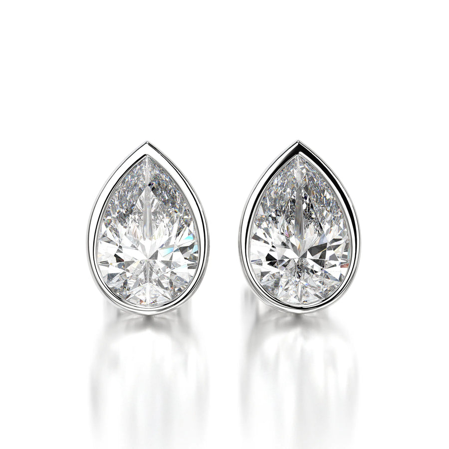 1 CTW Pear Lab Grown Diamond Bezel Stud Earrings Set - Yellow Gold