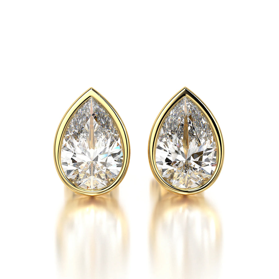 1 CTW Pear Lab Grown Diamond Bezel Stud Earrings Set - White Gold