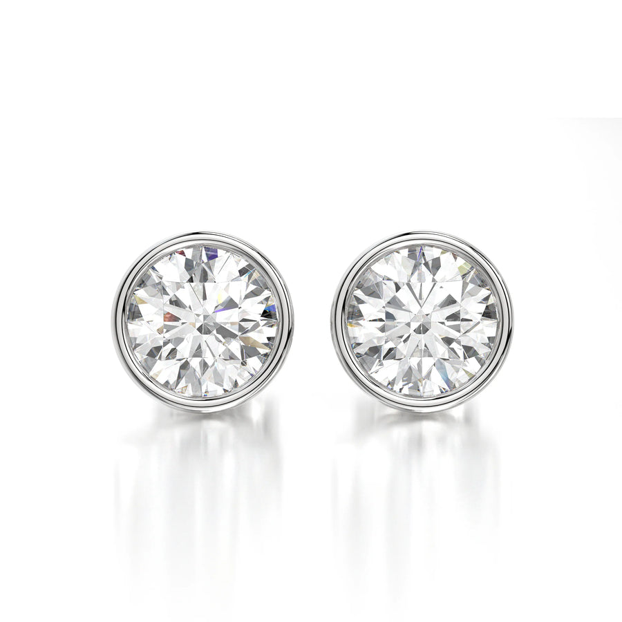 1 CTW Round Lab Grown Diamond Bezel Stud Earrings Set - Yellow Gold