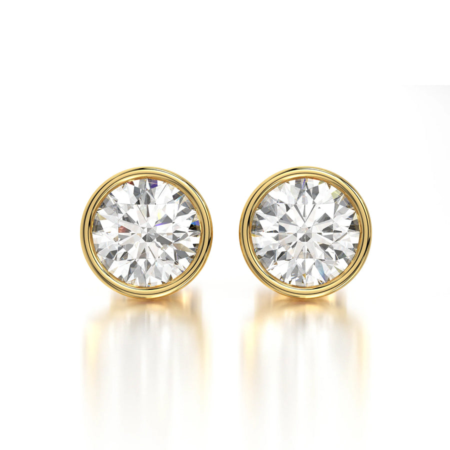 1 CTW Round Lab Grown Diamond Bezel Stud Earrings Set - White Gold
