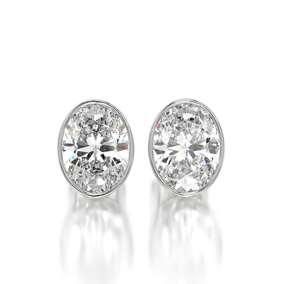 1 CTW Oval Lab Grown Diamond Bezel Stud Earrings Set