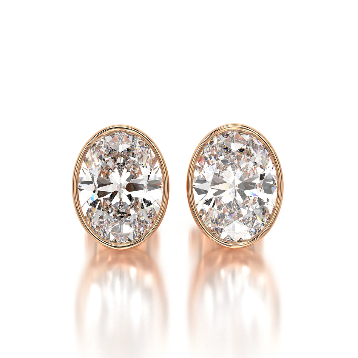 1 CTW Oval Lab Grown Diamond Bezel Stud Earrings Set