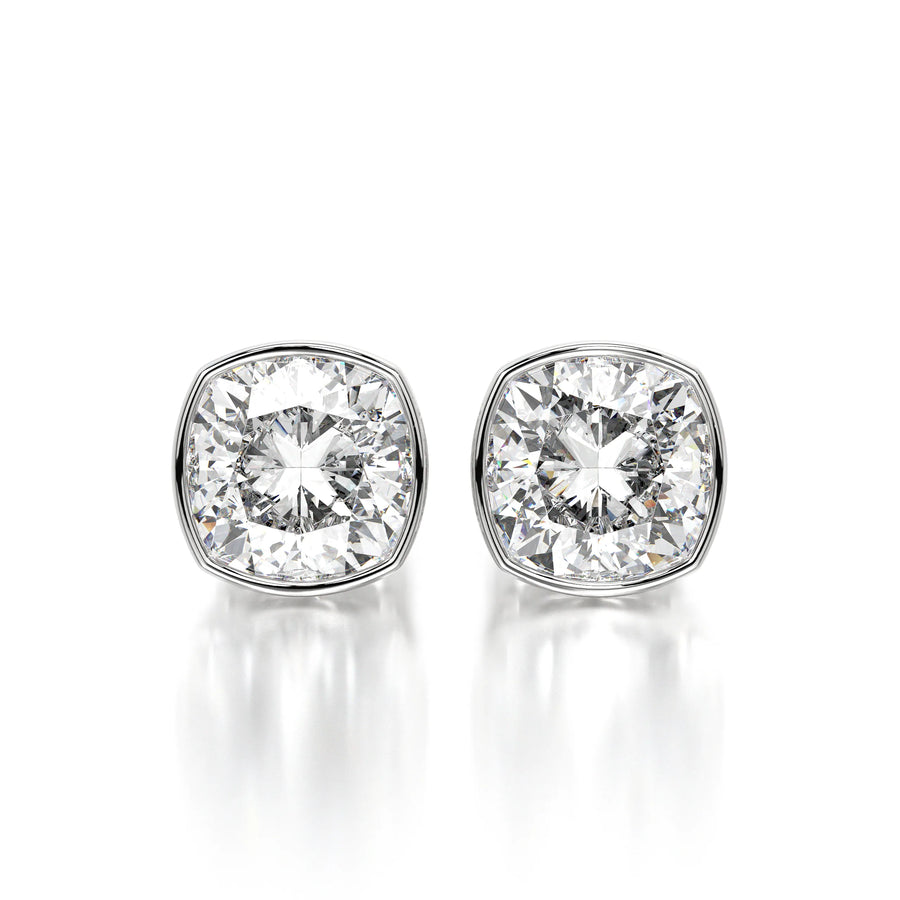 0.50 CTW Cushion Lab Grown Diamond Bezel Stud Earrings Set - Yellow Gold