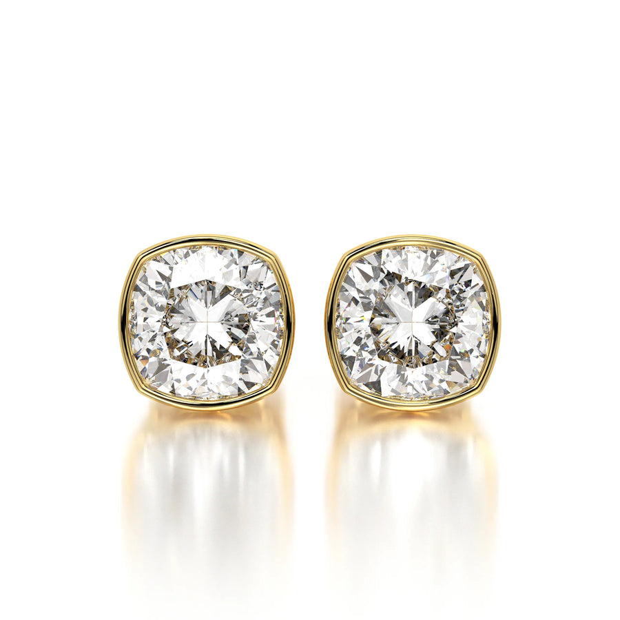 0.50 CTW Cushion Lab Grown Diamond Bezel Stud Earrings Set - White Gold