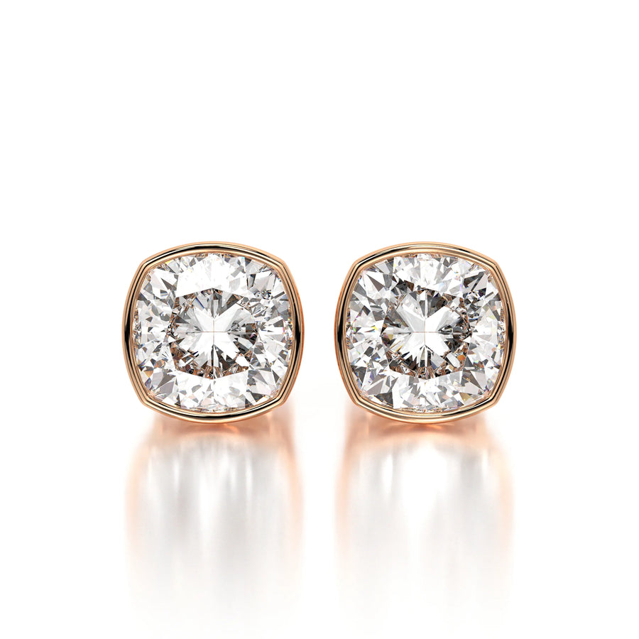 0.50 CTW Cushion Lab Grown Diamond Bezel Stud Earrings Set - Rose Gold