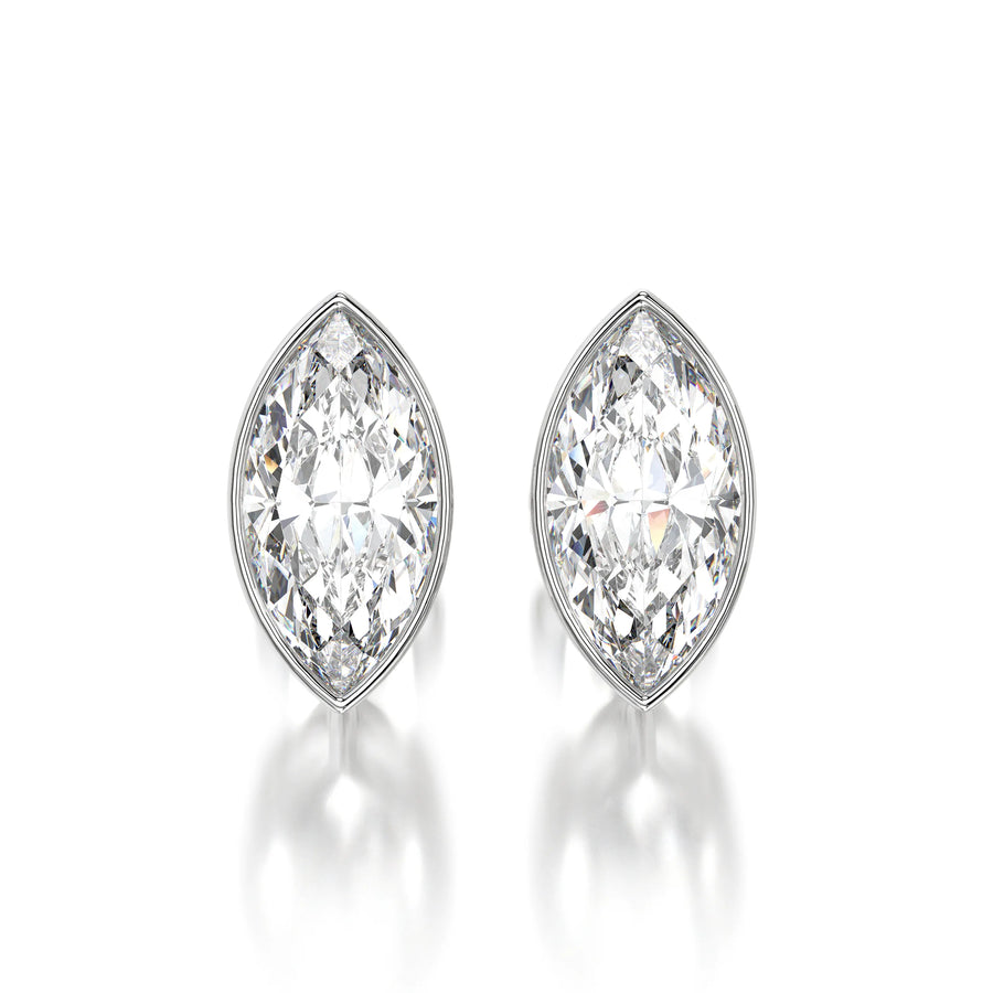1 CTW Marquise Lab Grown Diamond Bezel Stud Earrings Set - Yellow Gold