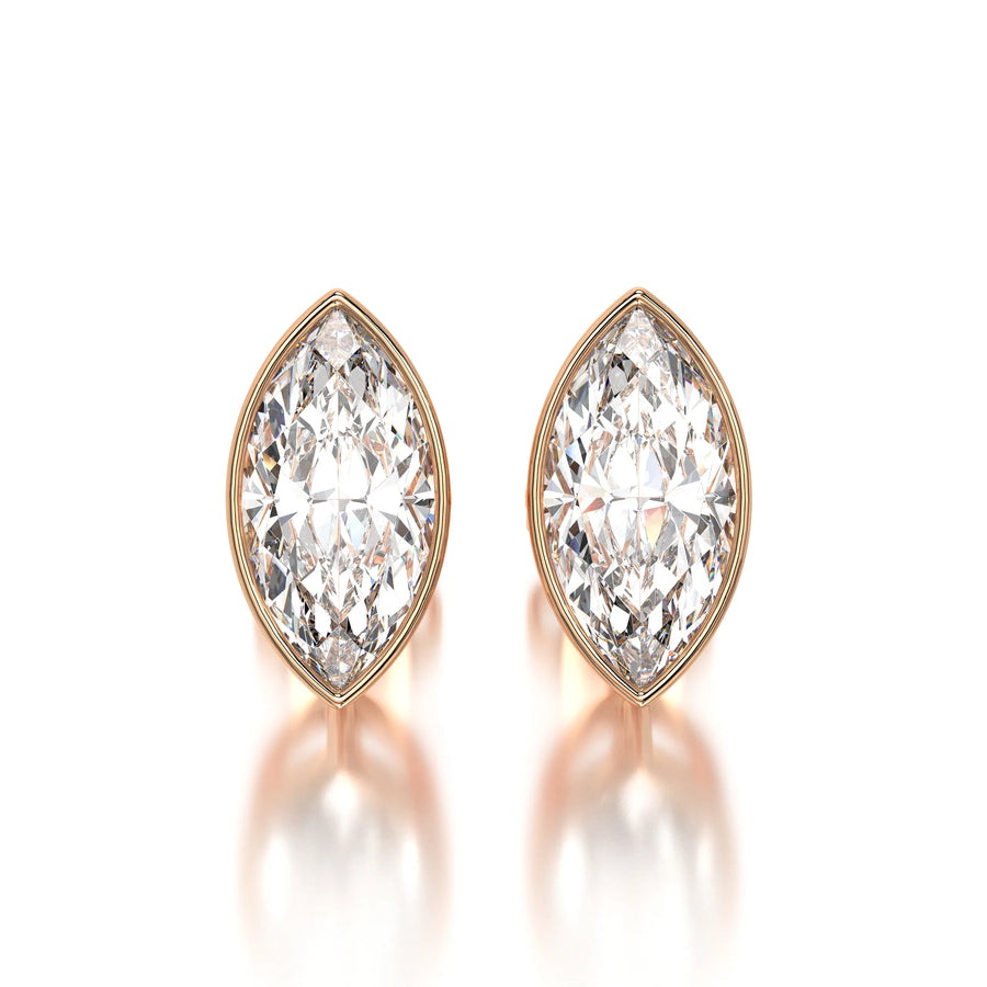 1 CTW Marquise Lab Grown Diamond Bezel Stud Earrings Set - Rose Gold