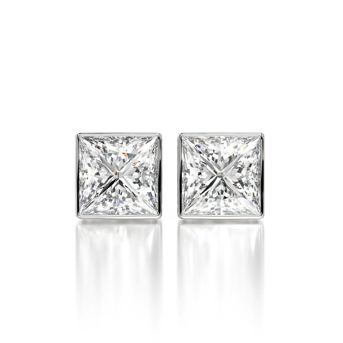 1 CTW Princess Lab Grown Diamond Bezel Stud Earrings Set