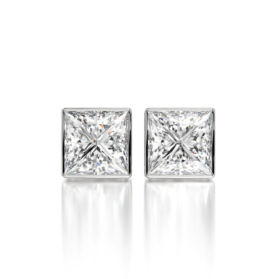 1 CTW Princess Lab Grown Diamond Bezel Stud Earrings Set - Yellow Gold