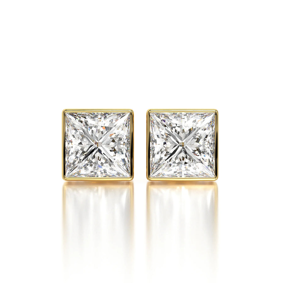 1 CTW Princess Lab Grown Diamond Bezel Stud Earrings Set - White Gold