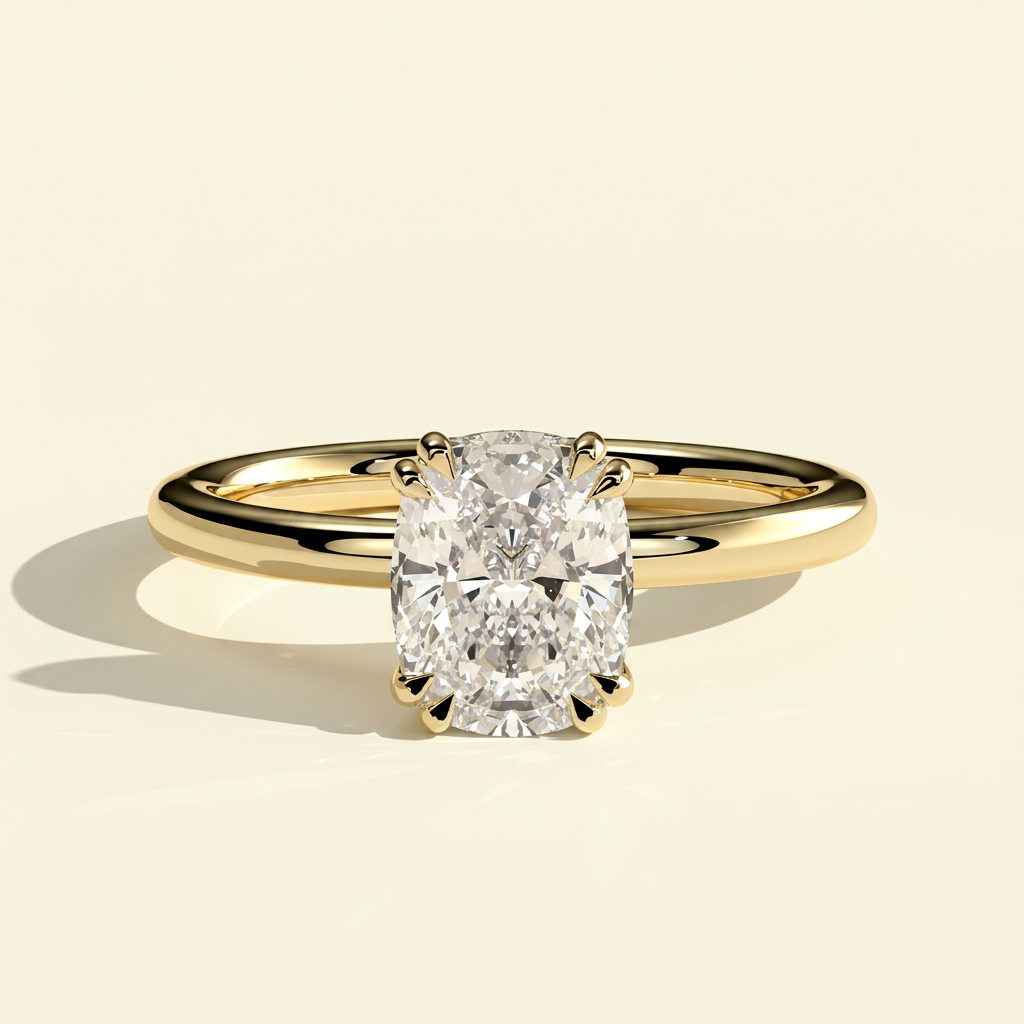 The Elara - Elongated Cushion Cut Lab Grown Diamond Ring with Hidden Halo