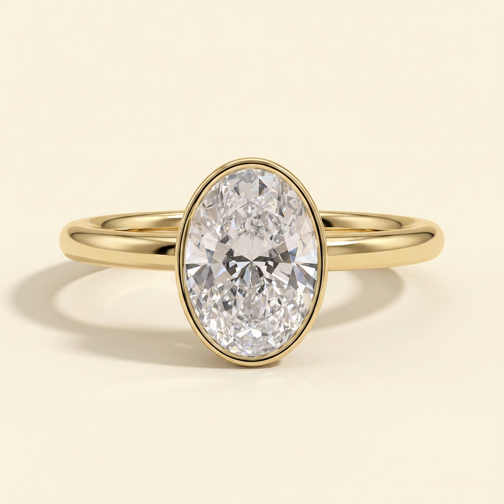 The Uriela - Oval Cut Lab Grown Diamond Bezel Set Solitaire Engagement Ring
