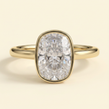 The Bella - Elongated Cushion Cut Lab Grown Diamond Solitaire Ring with Bezel Hidden Halo