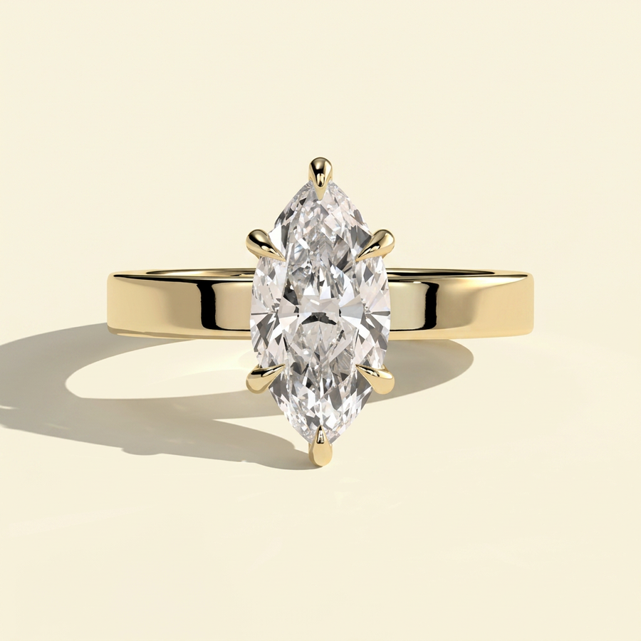The Adamas - Marquise Lab Grown Diamond Ring with Cigar Band & Hidden Halo - Yellow Gold