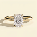 The Neve - Elongated Cushion Cut Lab Grown Diamond Solitaire with Wrap Around Hidden Halo Engagement Ring