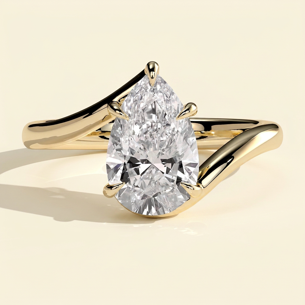 The Celesta - Pear Cut Lab Grown Diamond Five Claw Bypass Band Engagement Ring