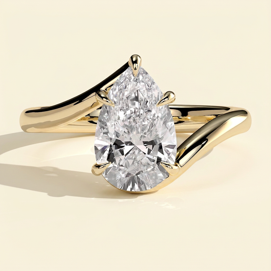 The Celesta - Pear Cut Lab Grown Diamond Five Claw Bypass Band Engagement Ring - Yellow Gold