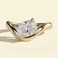 The Aelora - Elongated Cushion Cut Lab Grown Diamond East West Solitaire with Wave Band Engagement Ring
