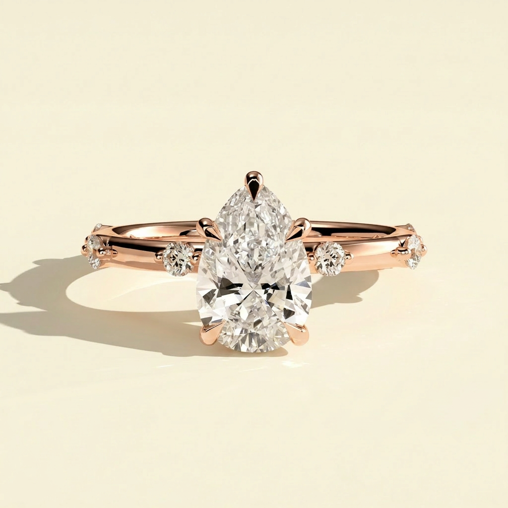 The Nixie - Pear Cut Lab Grown Diamond Ring with Hidden Halo and Accents