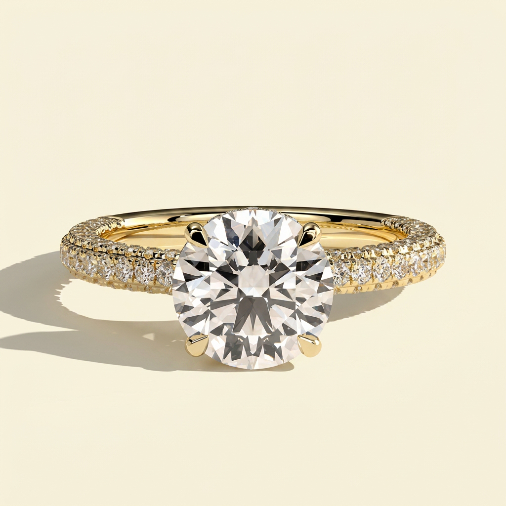 The Aster - Round Lab Grown Diamond Engagement Ring with Triple Pave Band