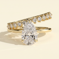 The Astera - Pear Cut Lab Grown Diamond Solitaire with Hidden Halo and Plain and Pave Double Band Engagement Ring