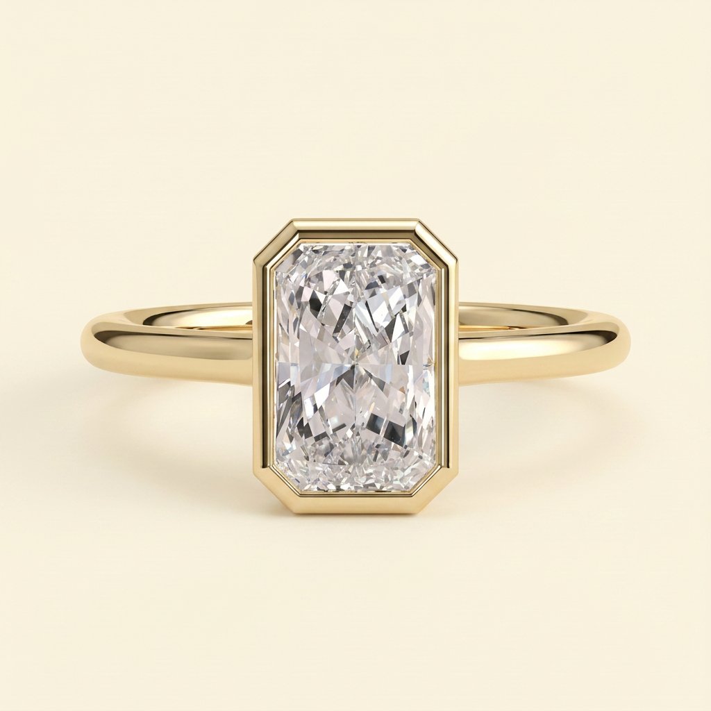 The Kalina - Radiant Cut Lab Grown Diamond Bezel Set Solitaire with Open Cathedral Setting Engagement Ring