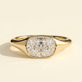 The Xara - Elongated Cushion Cut Lab Grown Diamond East West Bezel Set Solitaire with Signet Band Engagement Ring