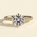The Jolie - Round Cut Lab Grown Diamond Six Claw Solitaire with Crown Gallery and Pave Band Engagement Ring