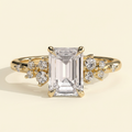 The Jemma - Emerald Cut Lab Grown Diamond Four Claw Solitaire with Clustered Round Shoulder Stones Engagement Ring