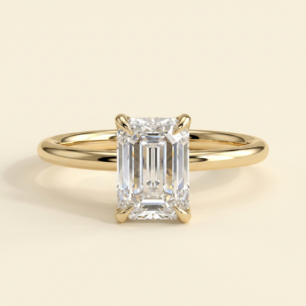 The Fara - Emerald Cut Lab Grown Diamond Solitaire Engagement Ring with Sculpted Petal Gallery