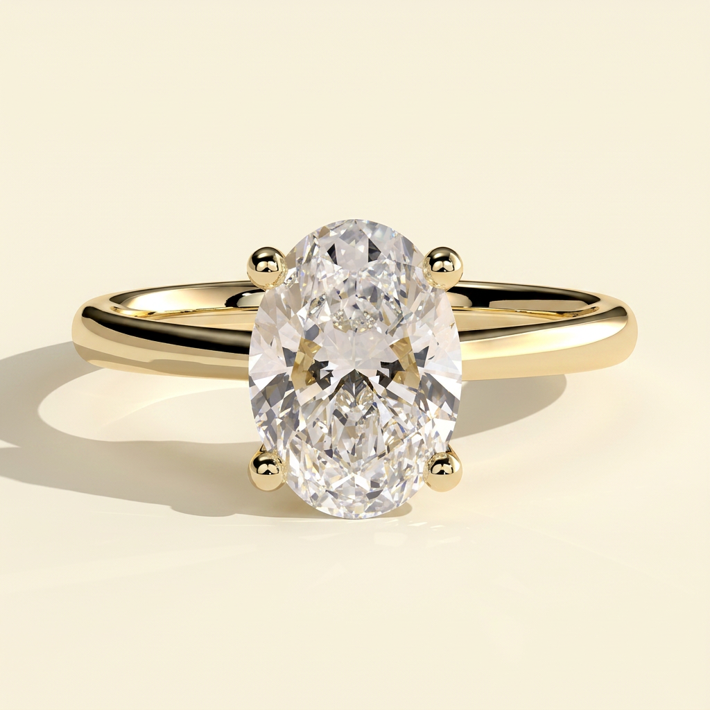 The Peria - Oval Cut Lab Grown Diamond Solitaire Engagement Ring in Cathedral Setting