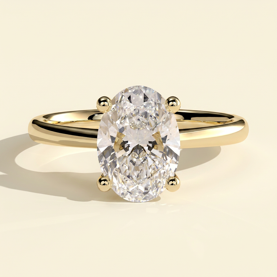 The Peria - Oval Cut Lab Grown Diamond Solitaire Engagement Ring in Cathedral Setting - Yellow Gold