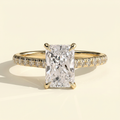 The Della - Radiant Cut Lab Grown Diamond Cathedral Solitaire with Hidden Halo and Pave Band Engagement Ring