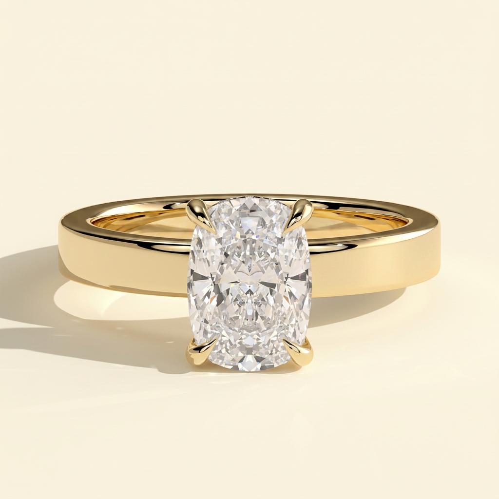 The Maris - Elongated Cushion Cut Lab Grown Diamond Hidden Halo Solitaire with Flat Cigar Band Engagement Ring