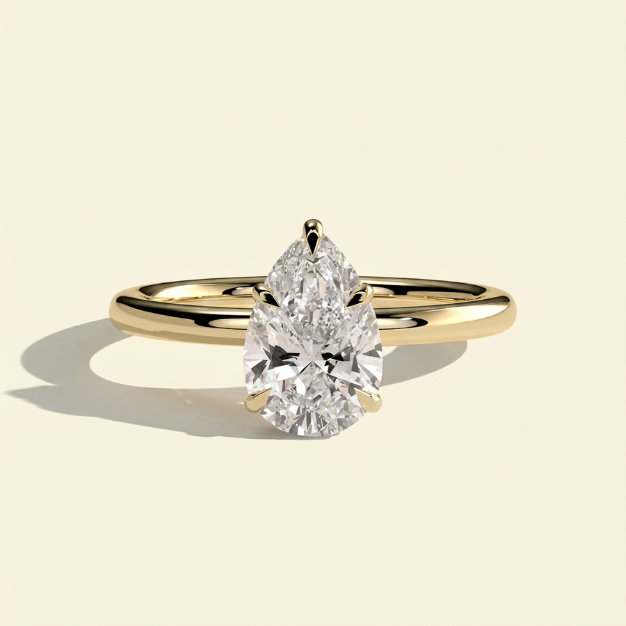The Sova - Pear Shaped Lab Grown Diamond Ring with Wrap Around Hidden Halo - Yellow Gold