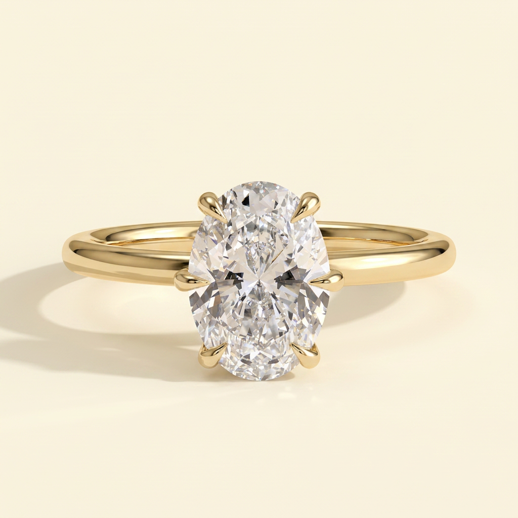The Wynne - Oval Cut Lab Grown Diamond Six Claw Solitaire with Hidden Halo Engagement Ring