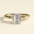 The Izara - Emerald Cut Lab Grown Diamond Four Claw Solitaire with Wrap Around Hidden Halo Engagement Ring