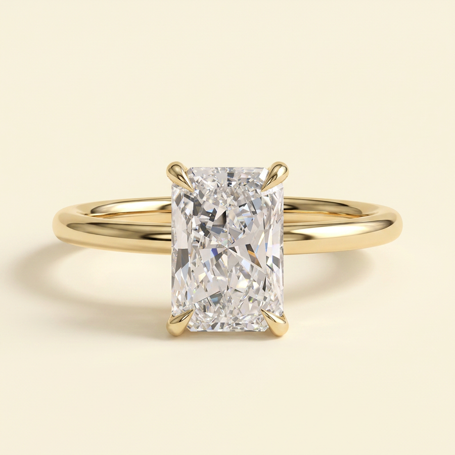 The Heliora - Radiant Cut Lab Grown Diamond Four Claw Solitaire Engagement Ring - Yellow Gold