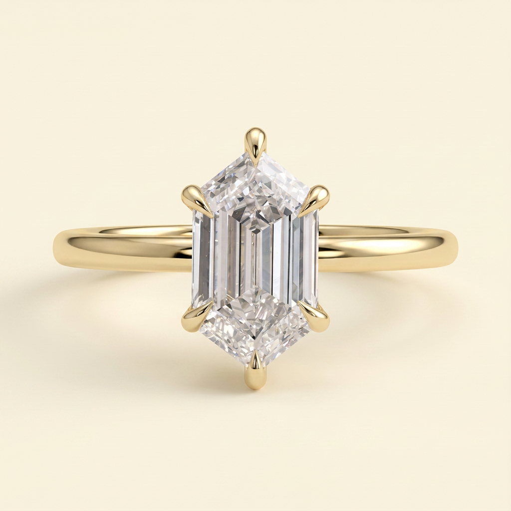 The Emelia - Classic Elongated Hexagon Cut Lab Grown Diamond Solitaire Engagement Ring