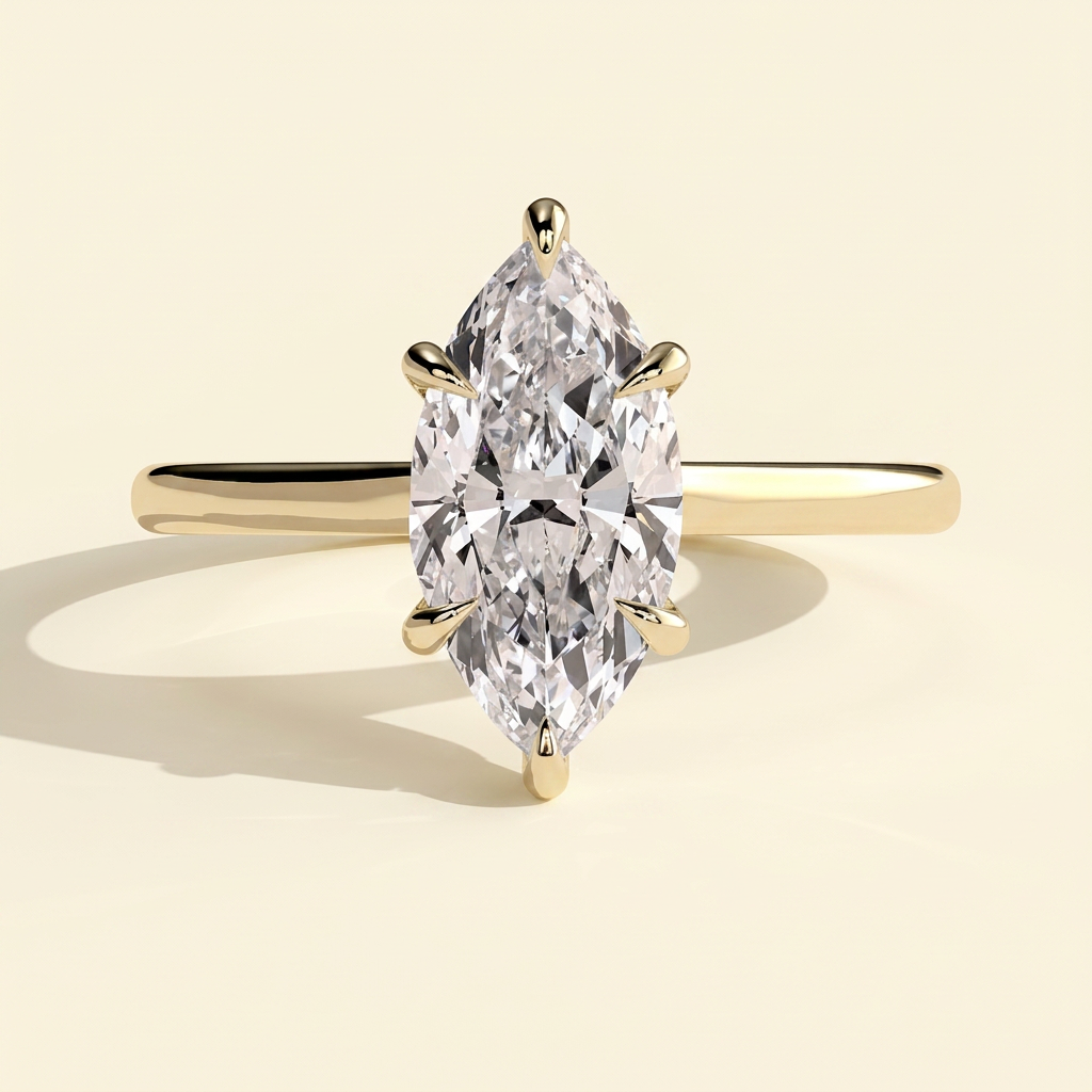 The Miraluz - Marquise Cut Lab Grown Diamond Six Claw Solitaire with Hidden Halo Engagement Ring