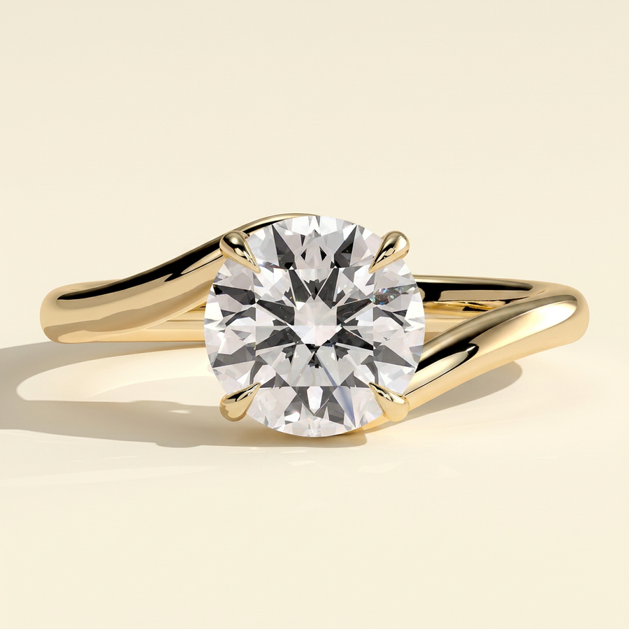 The Merope - Round Cut Lab Grown Diamond Bypass Band Solitaire Engagement Ring - Yellow Gold