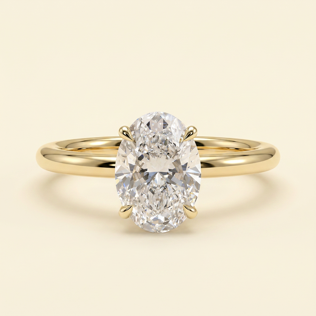 The Oriel - Oval Lab Grown Diamond Solitaire with Wrap Around Hidden Halo Engagement Ring