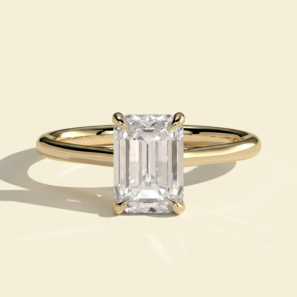 The Aurora - Emerald Cut Lab Grown Diamond Solitaire with Hidden Halo Ring