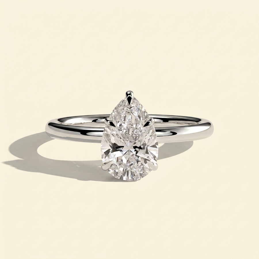 The Sova - Pear Shaped Lab Grown Diamond Ring with Wrap Around Hidden Halo - White Gold