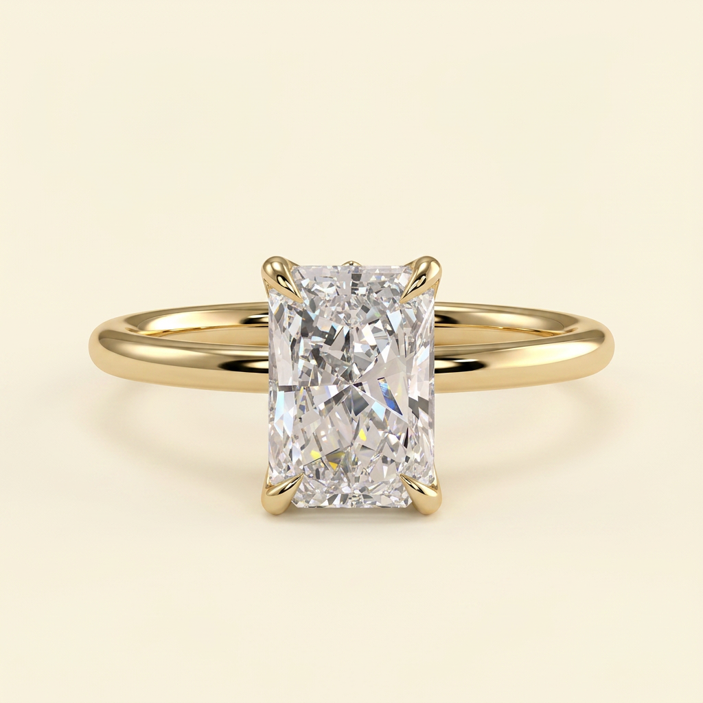 The Faye - Radiant Cut Lab Grown Diamond Solitaire Engagement Ring with Sculpted Accent Petal Gallery