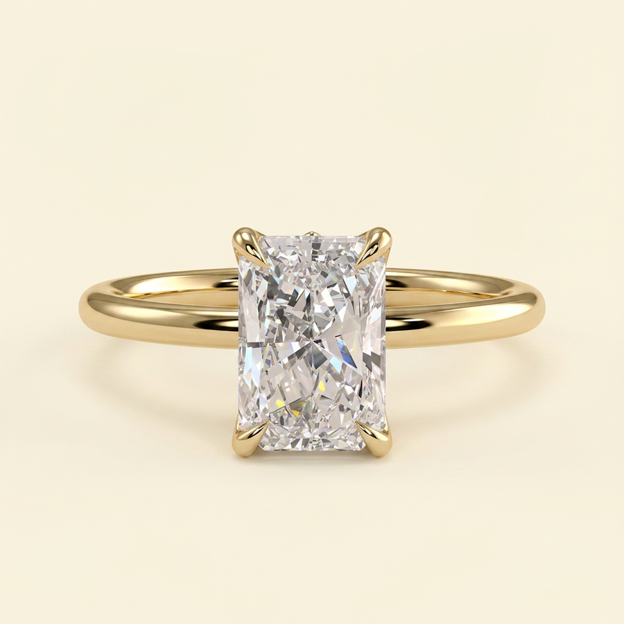 The Faye - Radiant Cut Lab Grown Diamond Solitaire Engagement Ring with Sculpted Accent Petal Gallery - Yellow Gold