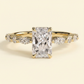 The Hana - Radiant Cut Lab Grown Diamond Hidden Halo Solitaire with Alternating Round and Marquise Accent Band Engagement Ring