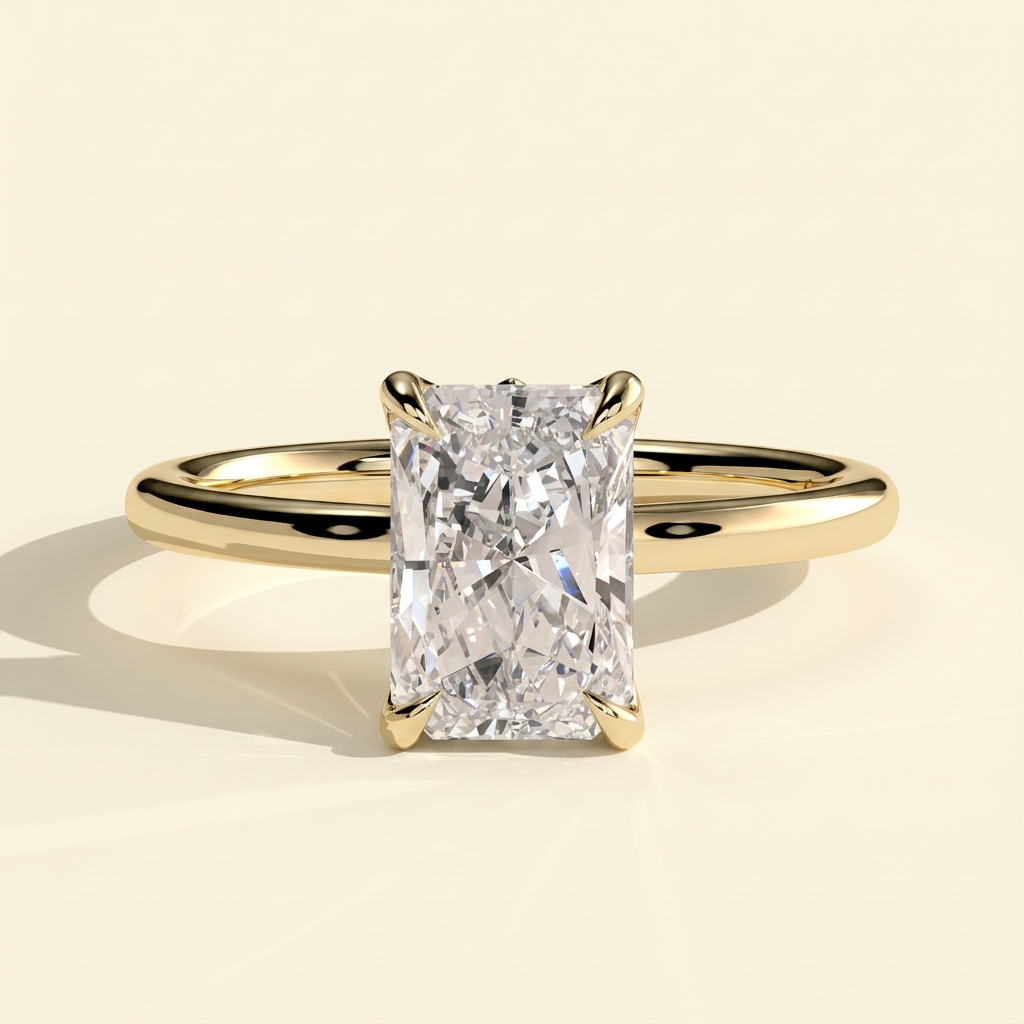 The Giada - Radiant Cut Lab Grown Diamond Claw Solitaire with Petal Gallery, Accent Leaf Detail and Cathedral Setting Engagement Ring